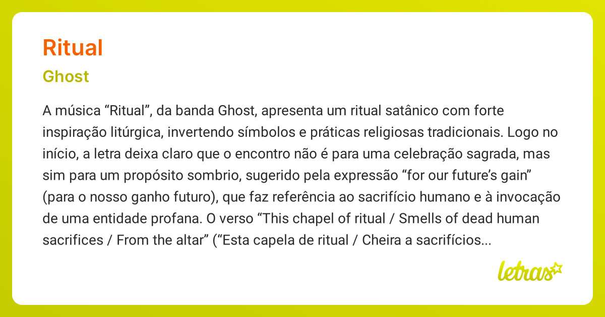 Significado da música RITUAL (Ghost) - LETRAS.MUS.BR