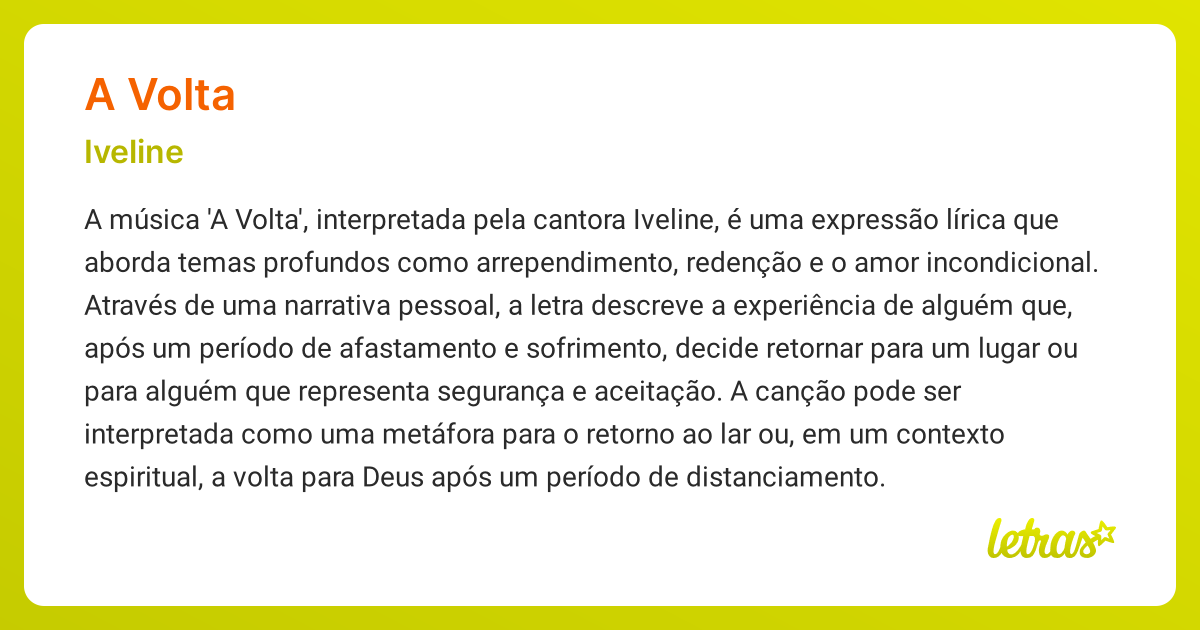 Significado da música A VOLTA (Iveline) - LETRAS.MUS.BR