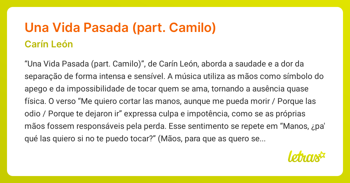 Significado da música UNA VIDA PASADA (PART. CAMILO) (Carín León ...