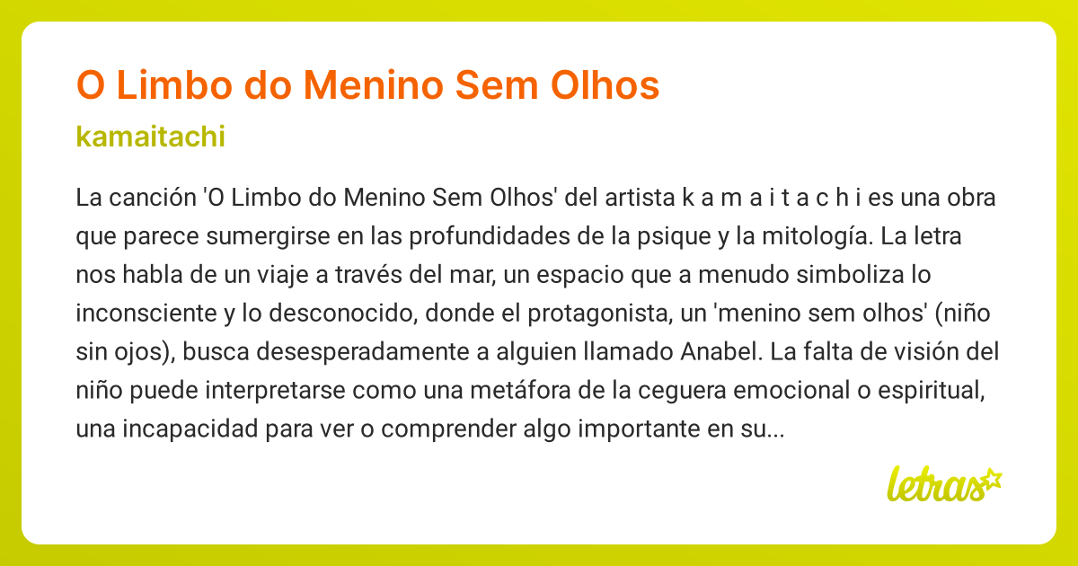 Significado de la canción O LIMBO DO MENINO SEM OLHOS (kamaitachi ...