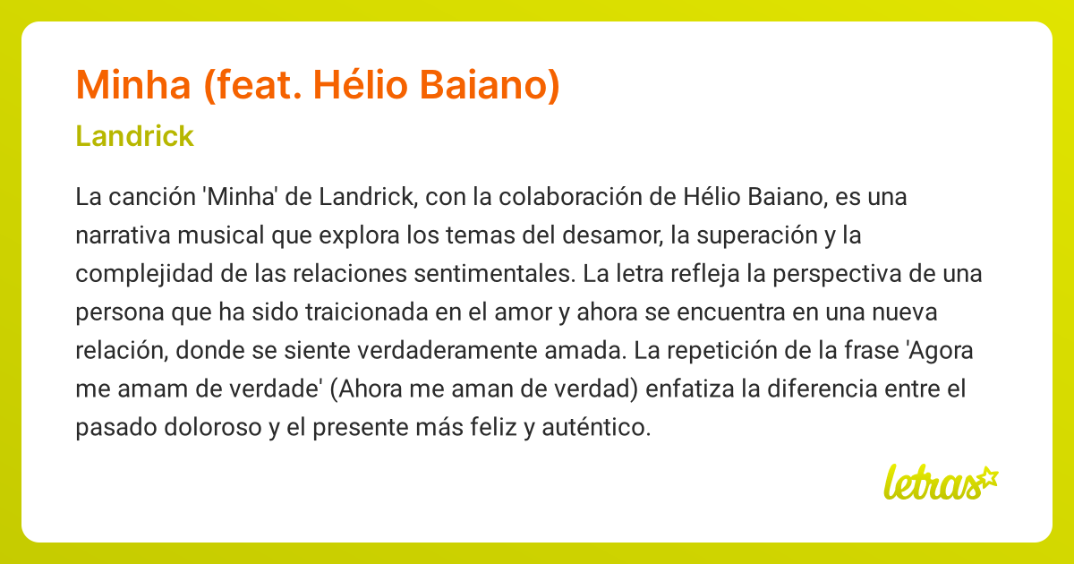 Significado de la canción MINHA (FEAT. HÉLIO BAIANO) (Landrick ...