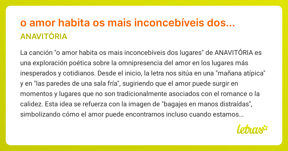 Significado de la canción o amor habita os mais inconcebíveis dos ...