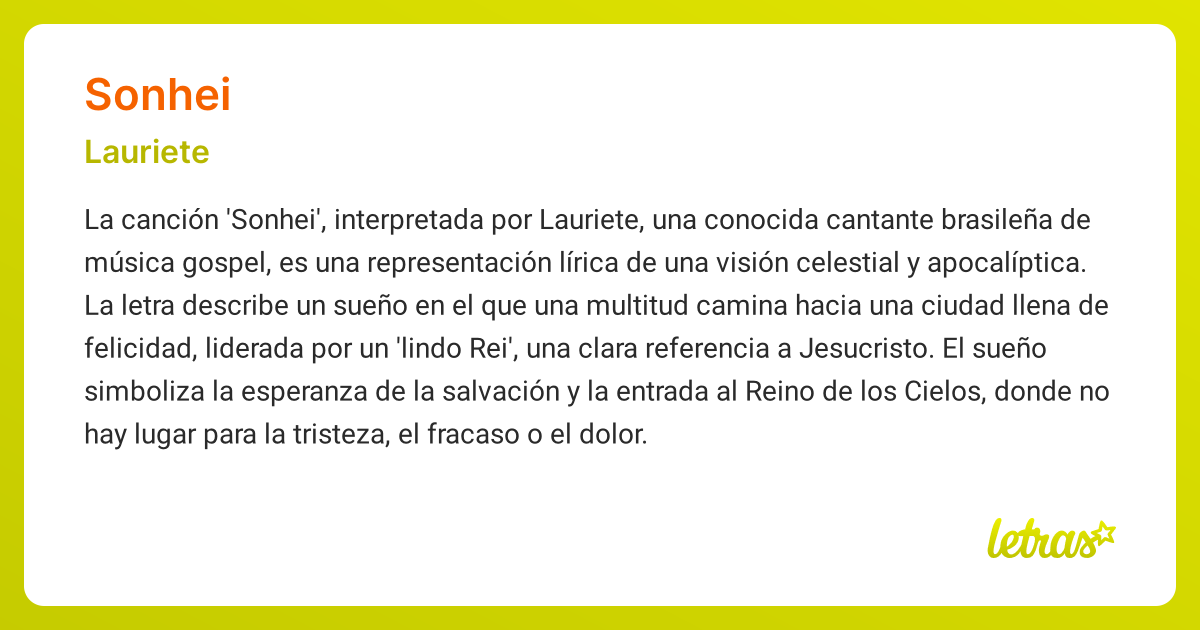 Significado de la canción SONHEI (Lauriete) - LETRAS.COM