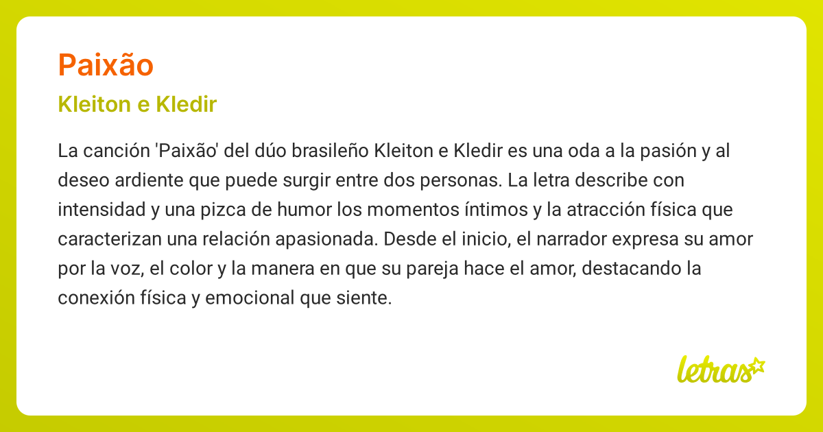 Significado de la canción PAIXÃO (Kleiton e Kledir) - LETRAS.COM