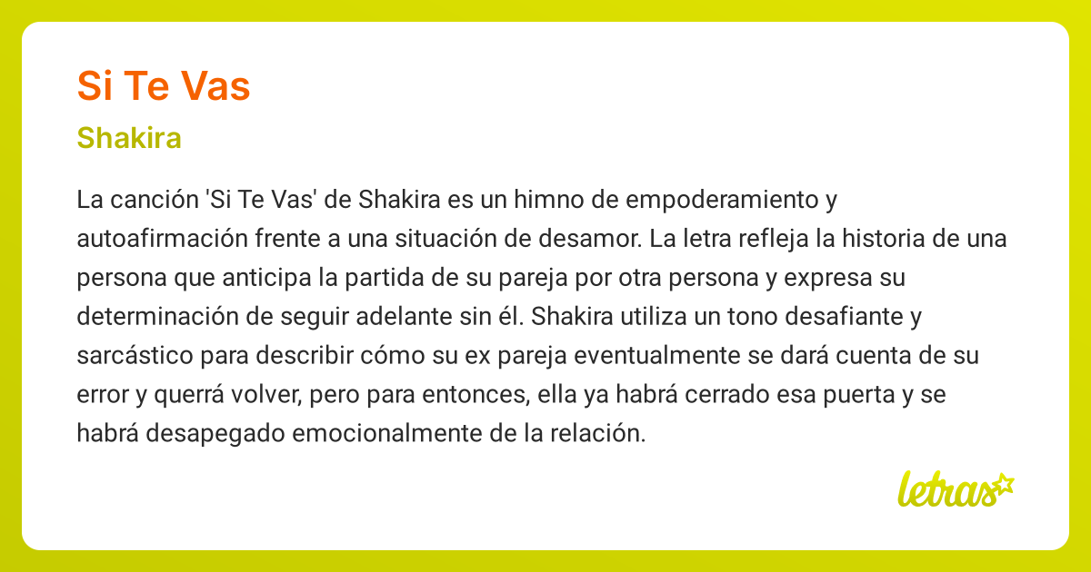Significado de la canción SI TE VAS (Shakira) - LETRAS.COM