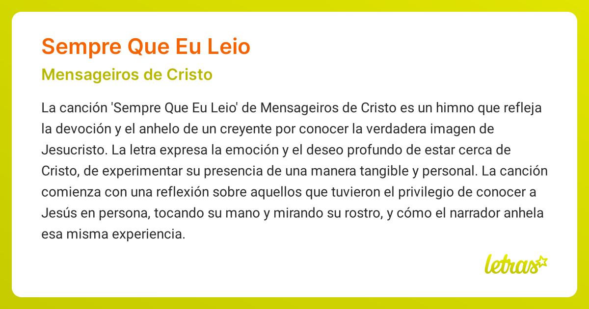 Significado de la canción SEMPRE QUE EU LEIO (Mensageiros de Cristo ...