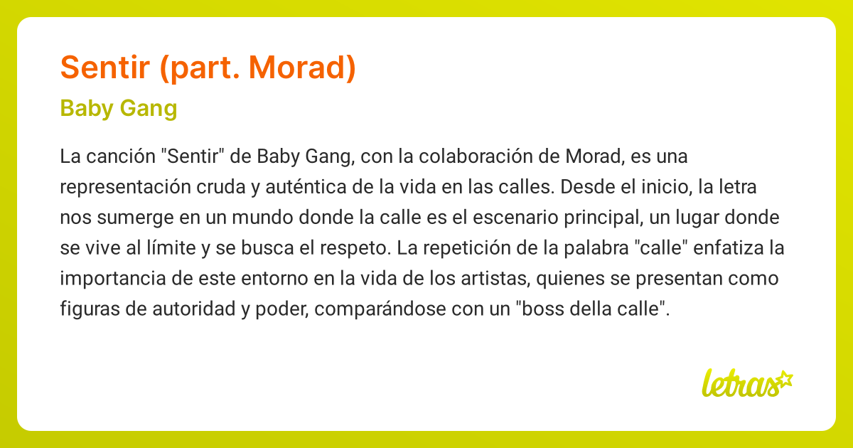 Significado de la canción SENTIR (PART. MORAD) (Baby Gang) - LETRAS.COM