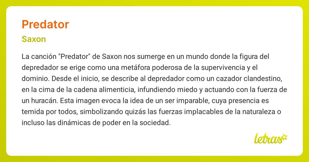 Significado de la canción PREDATOR (Saxon) - LETRAS.COM