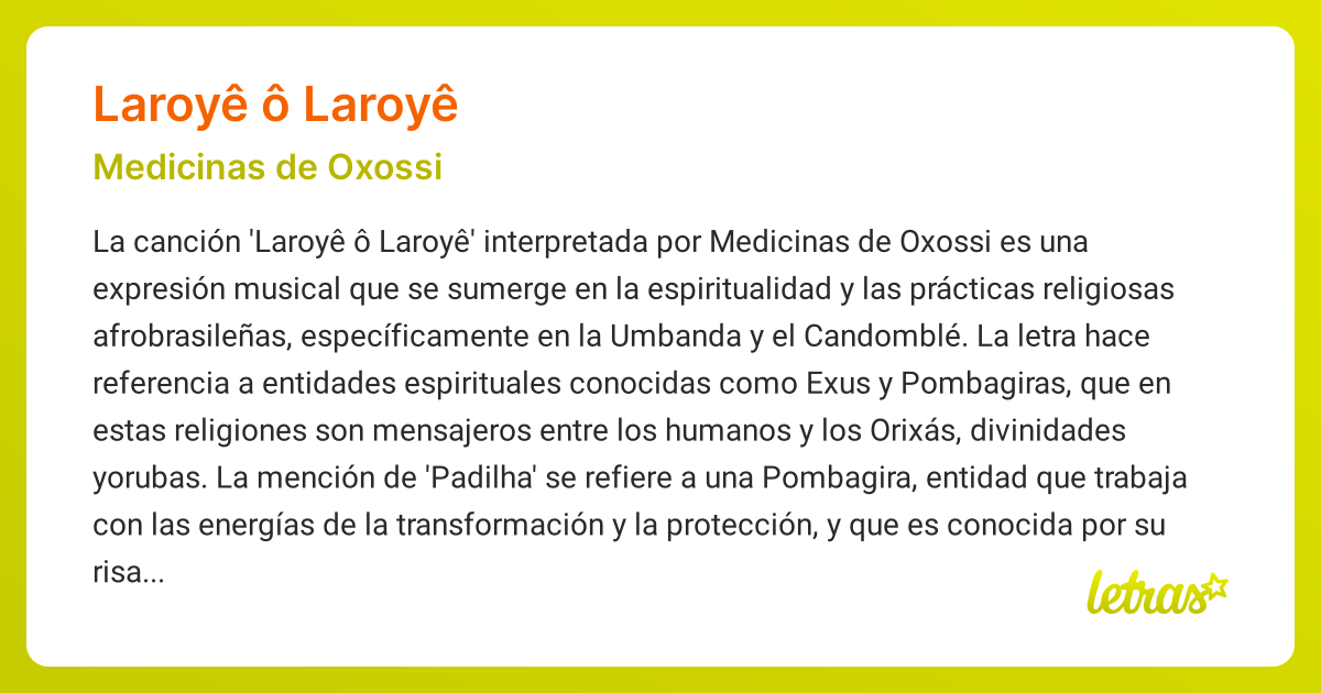 Significado de la canción LAROYÊ Ô LAROYÊ (Medicinas de Oxossi ...