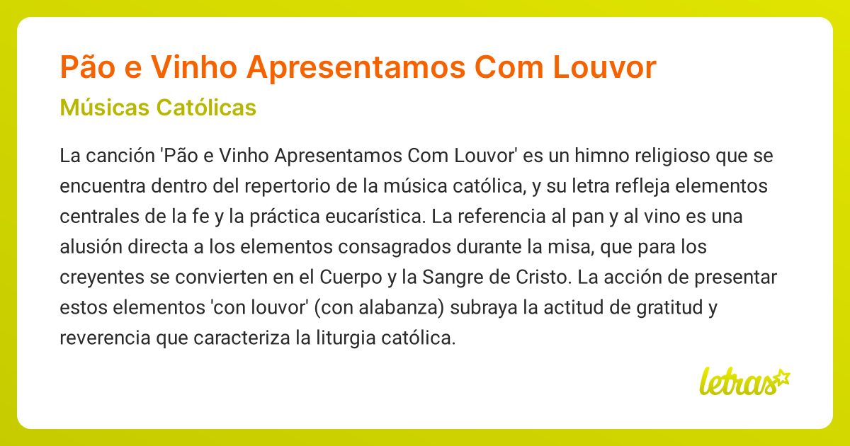 Significado de la canción Pão e Vinho Apresentamos Com Louvor (Músicas ...