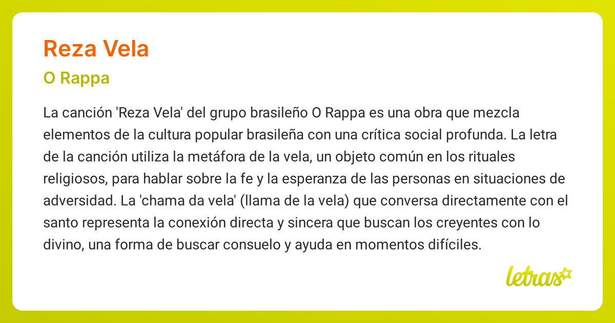 Significado de la canción REZA VELA (O Rappa) - LETRAS.COM
