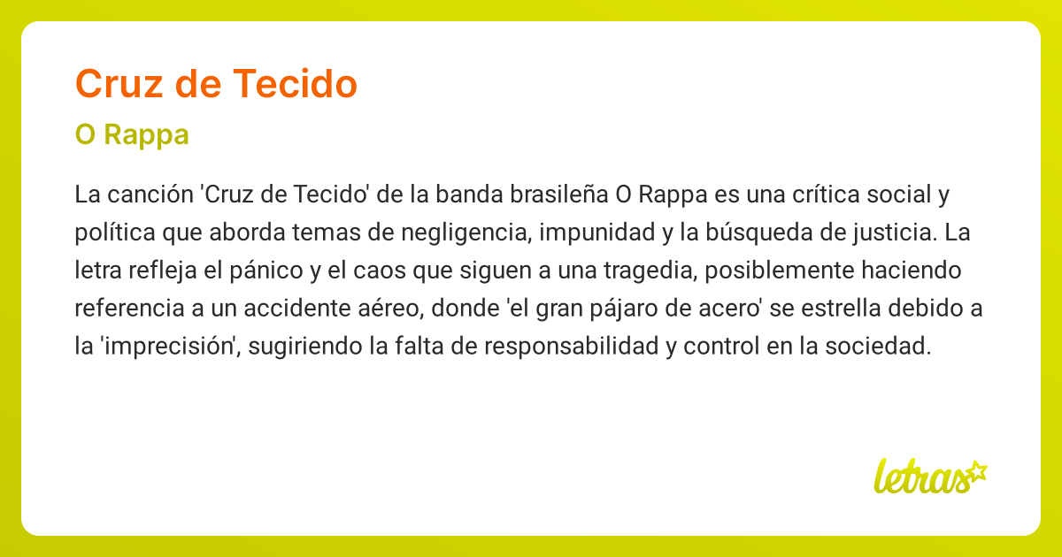 Significado de la canción CRUZ DE TECIDO (O Rappa) - LETRAS.COM