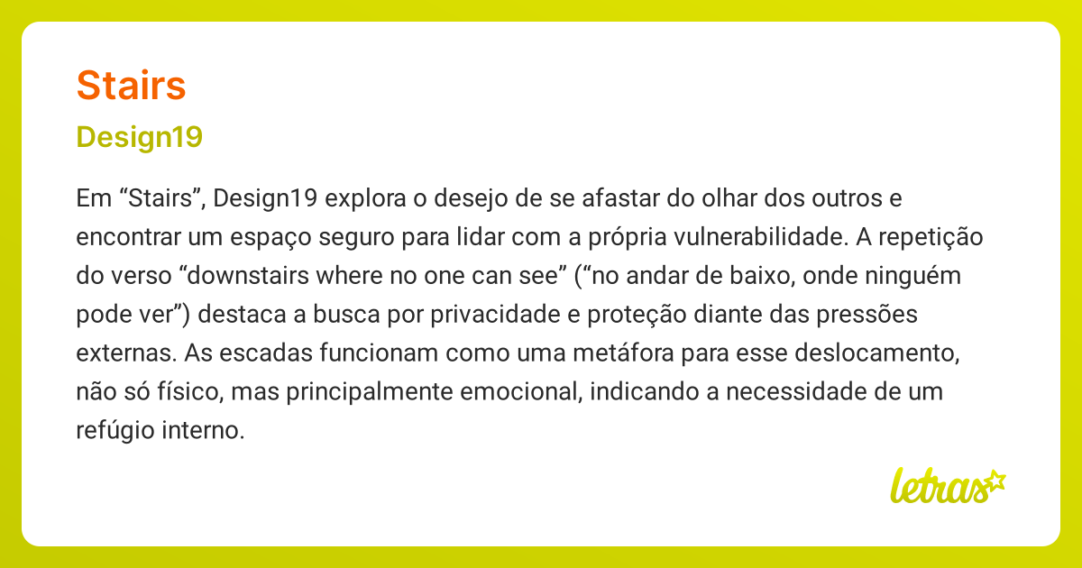Significado da música STAIRS (Design19) - LETRAS.MUS.BR