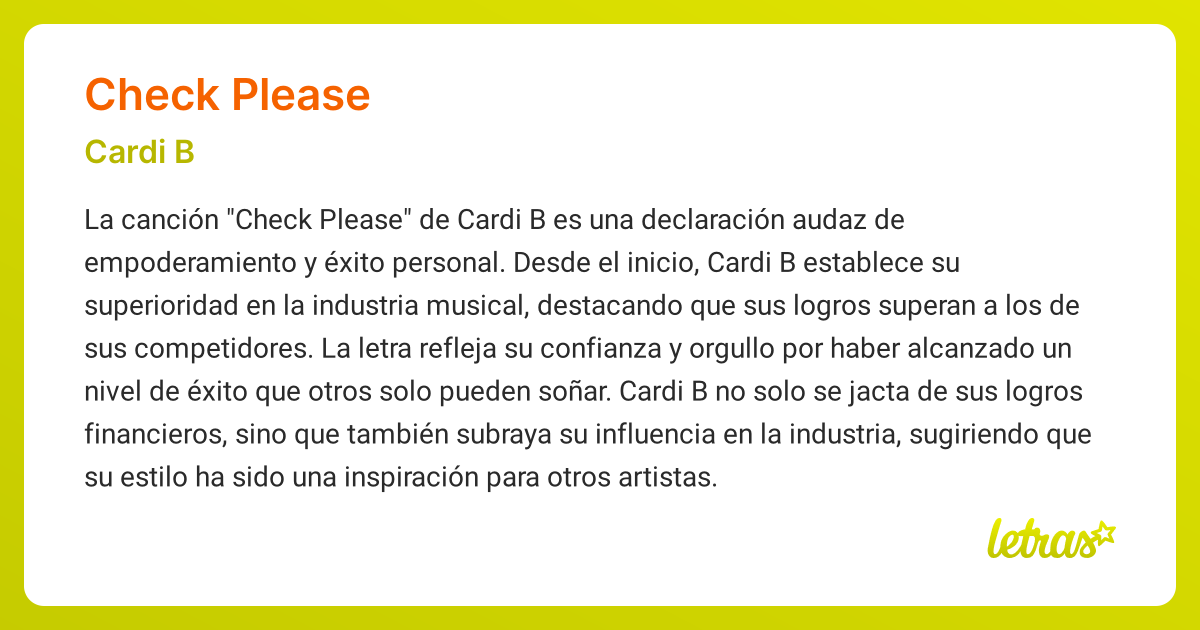 Significado de la canción CHECK PLEASE (Cardi B) - LETRAS.COM