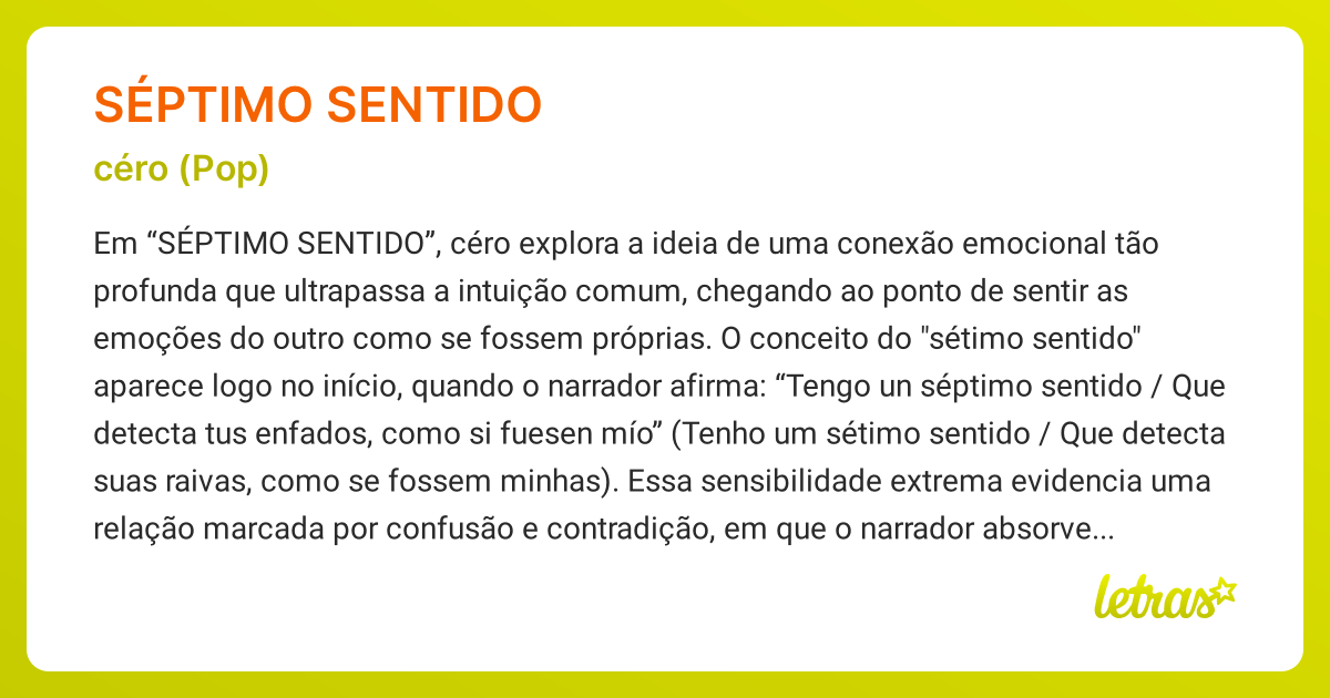 Significado da música SÉPTIMO SENTIDO (céro (Pop)) - LETRAS.MUS.BR