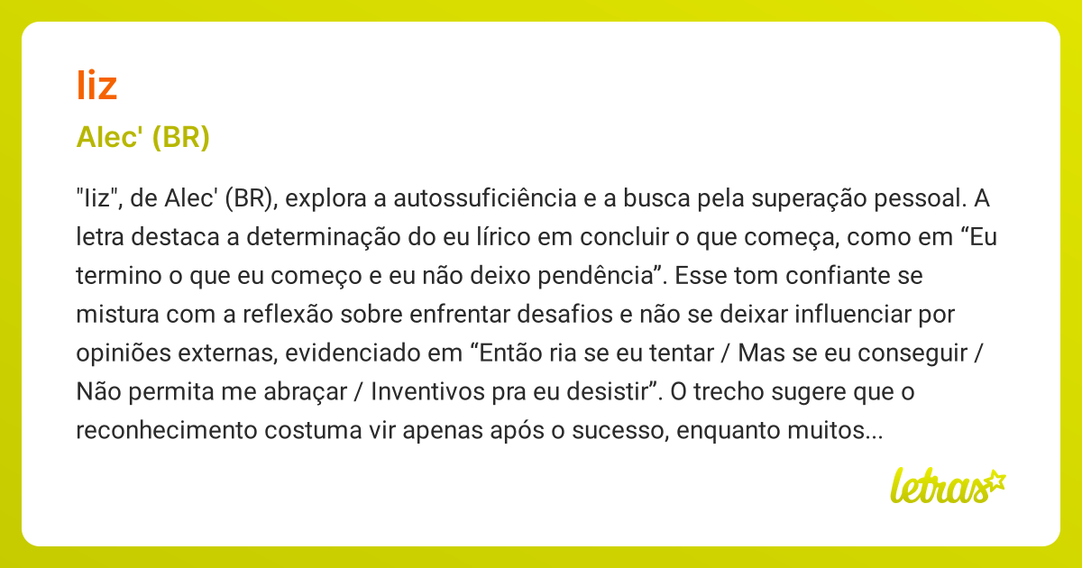 Significado da música IIZ (Alec' (BR)) - LETRAS.MUS.BR