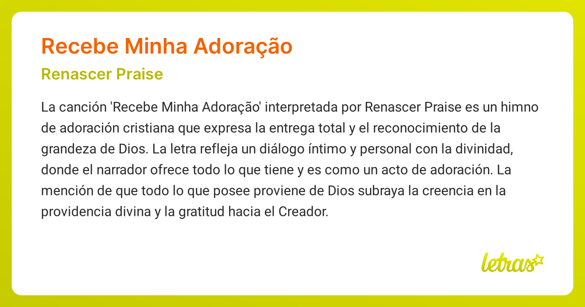 Significado de la canción RECEBE MINHA ADORAÇÃO (Renascer Praise ...