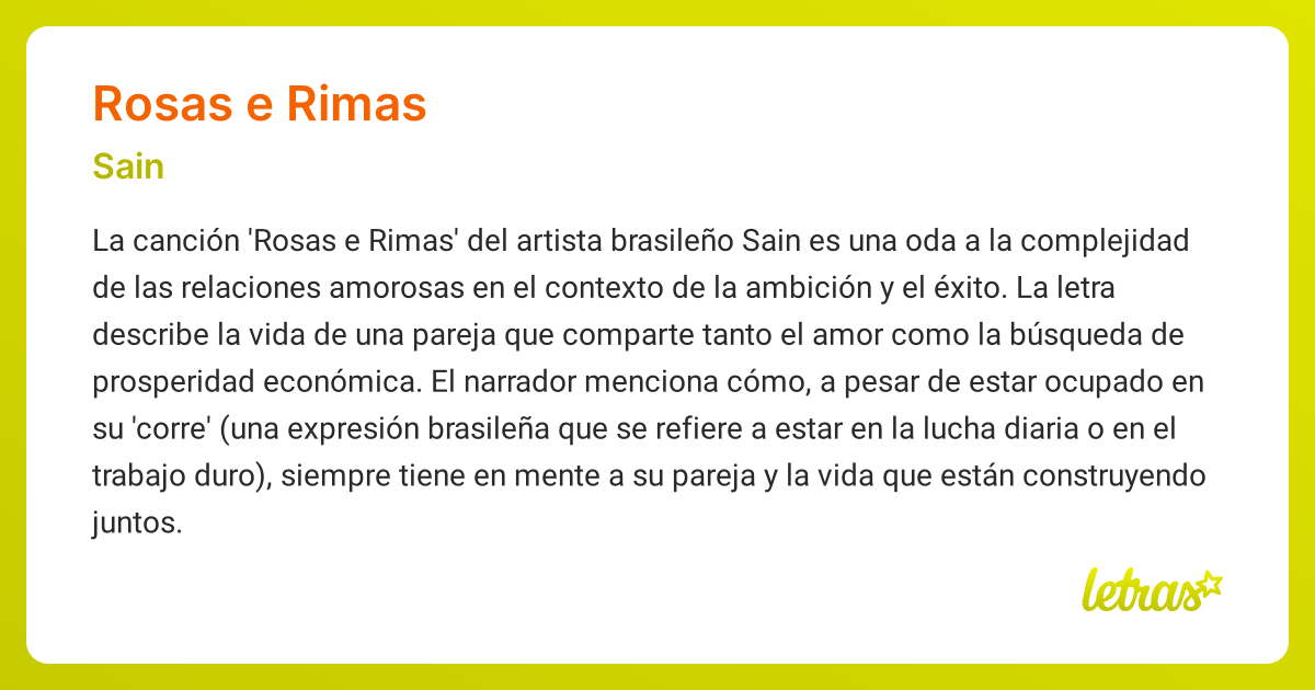 Significado de la canción ROSAS E RIMAS (Sain) - LETRAS.COM