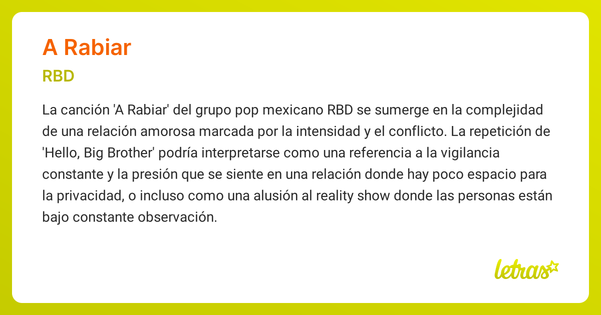 Significado de la canción A RABIAR (RBD) - LETRAS.COM