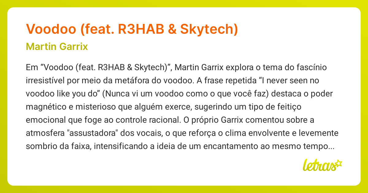 Significado da música VOODOO (FEAT. R3HAB & SKYTECH) (Martin Garrix ...