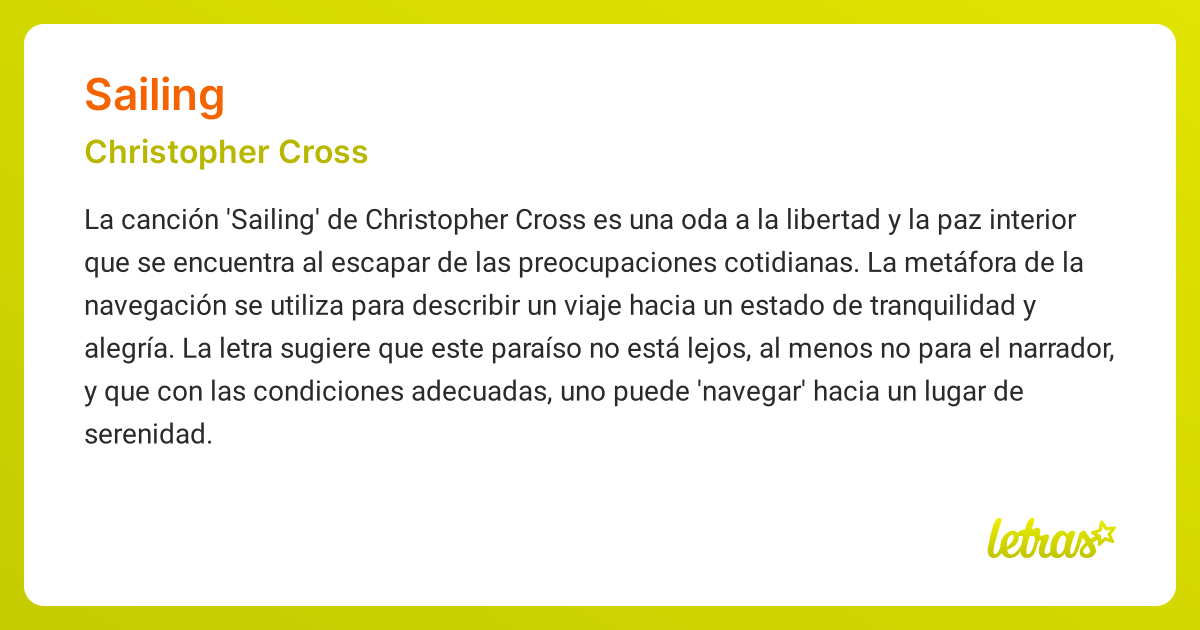 Significado de la canción SAILING (Christopher Cross)