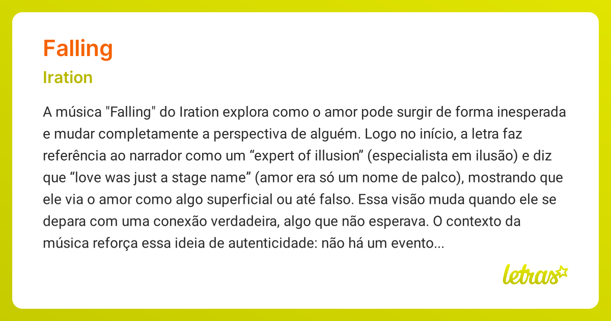 Significado da música FALLING (Iration) - LETRAS.MUS.BR
