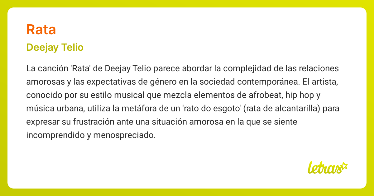 Significado de la canción RATA (Deejay Telio) - LETRAS.COM