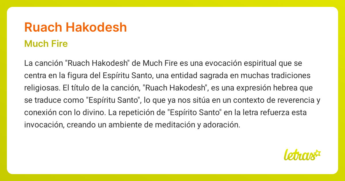 Significado de la canción RUACH HAKODESH (Much Fire ) - LETRAS.COM