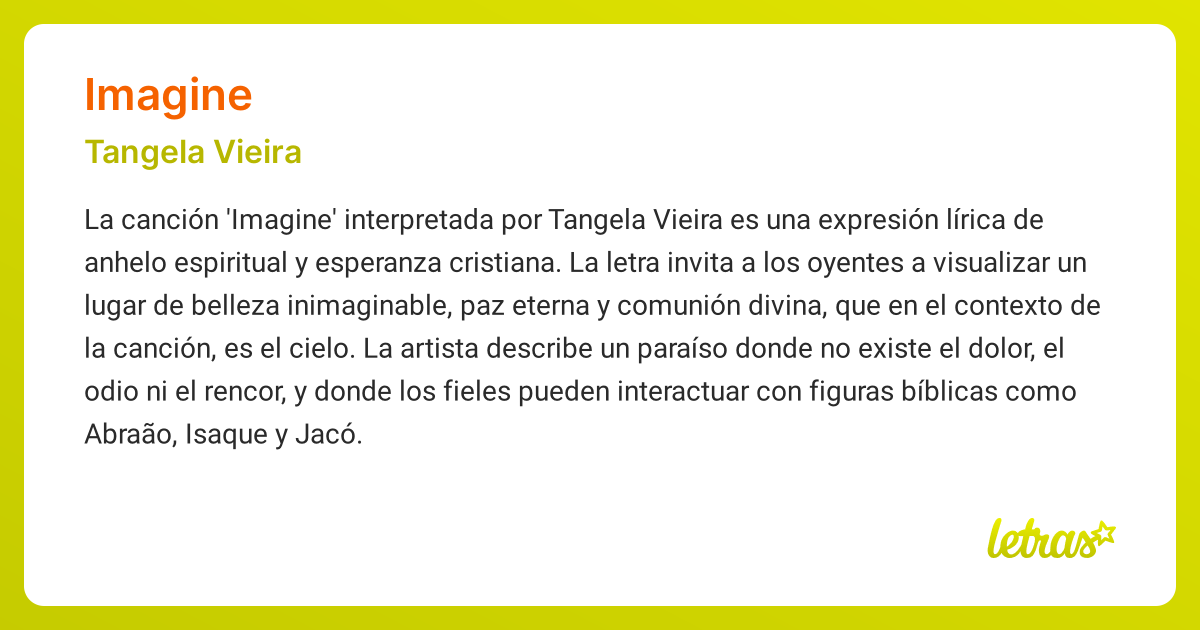 Significado de la canción IMAGINE (Tangela Vieira) - LETRAS.COM