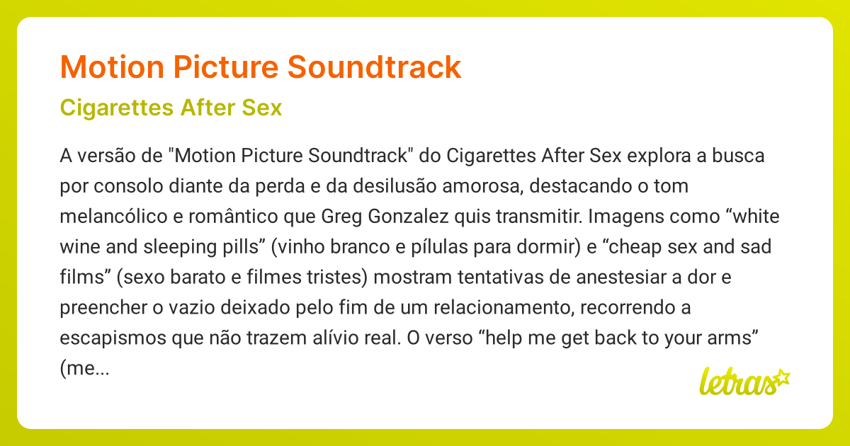 motion picture soundtrack cigarettes meaning Significado da música MOTION PICTURE SOUNDTRACK (Cigarettes After Sex)
