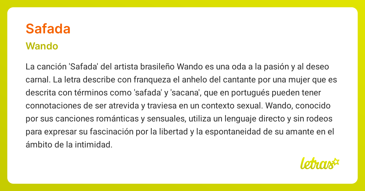 Significado de la canción SAFADA (Wando) - LETRAS.COM