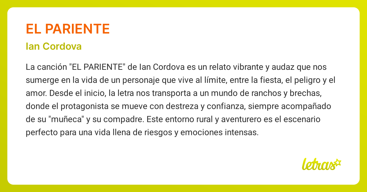 Significado de la canción EL PARIENTE (Ian Cordova) - LETRAS.COM