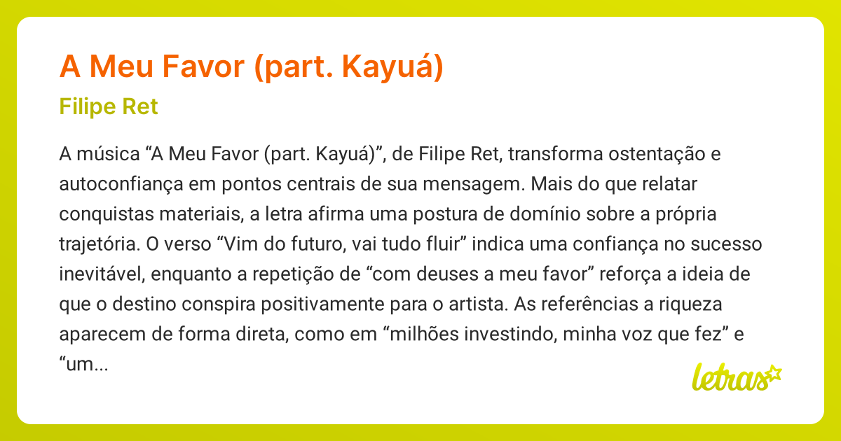 Significado da música A MEU FAVOR (PART. KAYUÁ) (Filipe Ret) - LETRAS ...