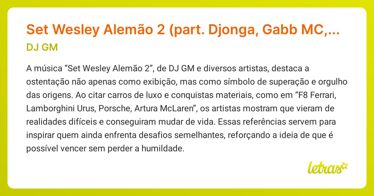 Significado da música Set Wesley Alemão 2 (part. Djonga, Gabb MC ...