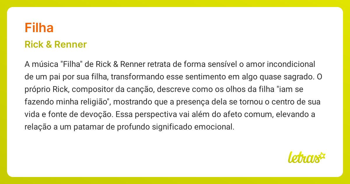 Significado da música FILHA (Rick & Renner) - LETRAS.MUS.BR