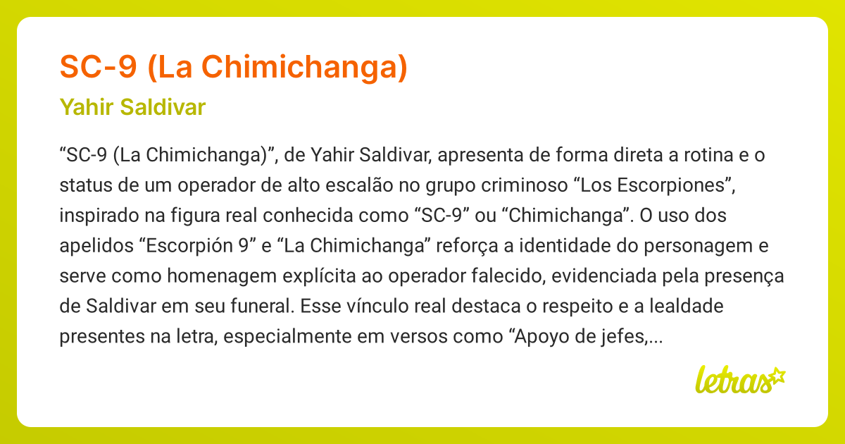 Significado da música SC-9 (LA CHIMICHANGA) (Yahir Saldivar) - LETRAS ...