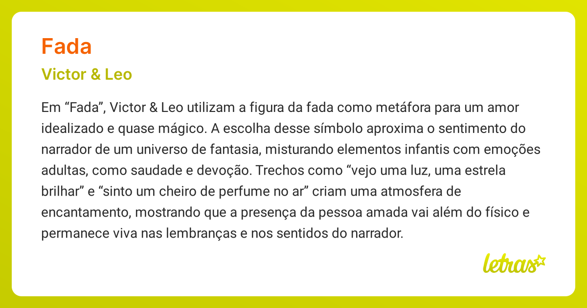 Significado da música FADA (Victor & Leo) - LETRAS.MUS.BR