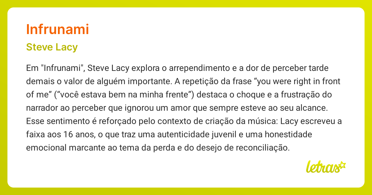 Significado da música INFRUNAMI (Steve Lacy) - LETRAS.MUS.BR