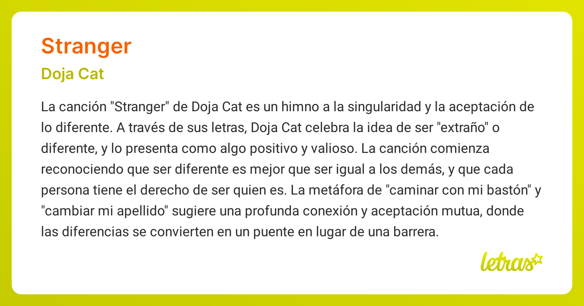 Significado de la canción STRANGER (Doja Cat) - LETRAS.COM