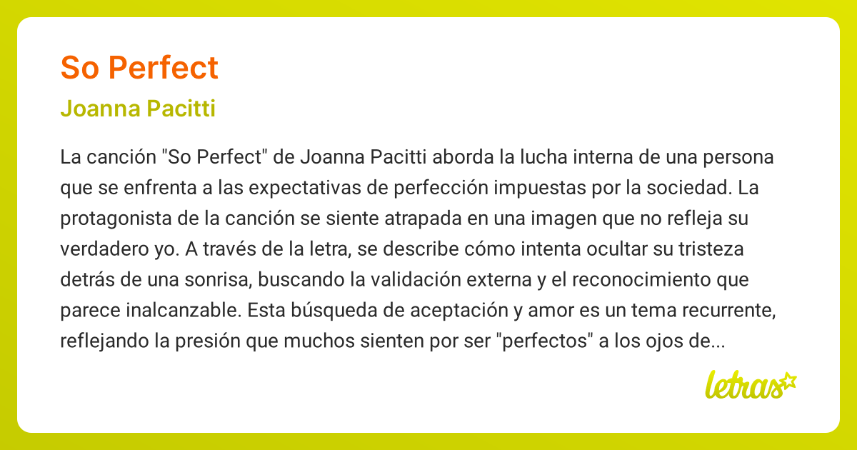 Significado de la canción SO PERFECT (Joanna Pacitti) - LETRAS.COM