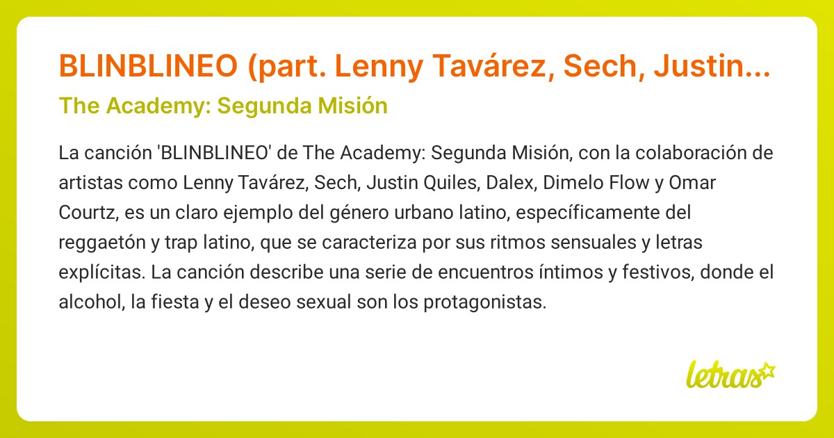 Significado de la canción BLINBLINEO (part. Lenny Tavárez, Sech, Justin ...