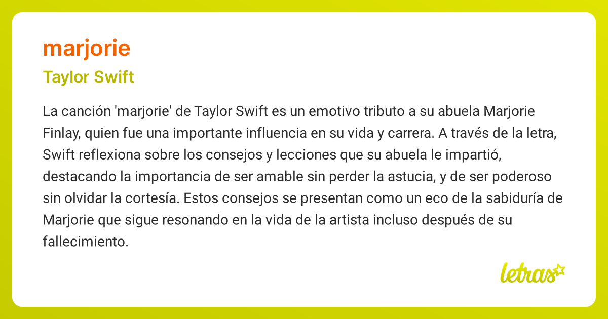 Significado de la canción MARJORIE (Taylor Swift)