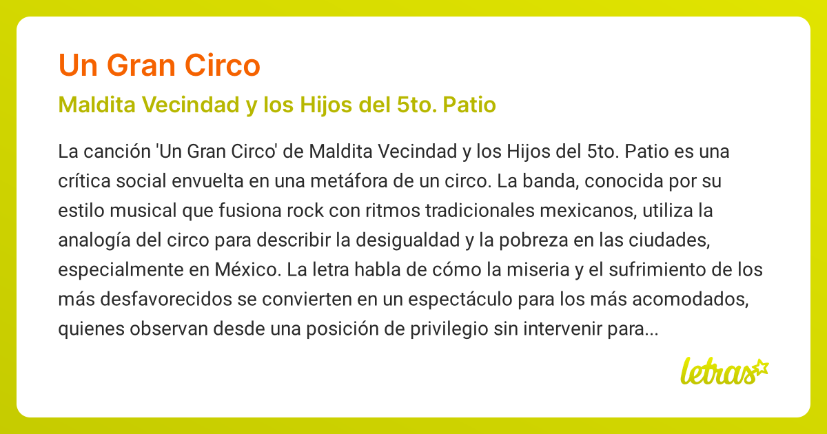 Significado de la canción UN GRAN CIRCO (Maldita Vecindad y los Hijos