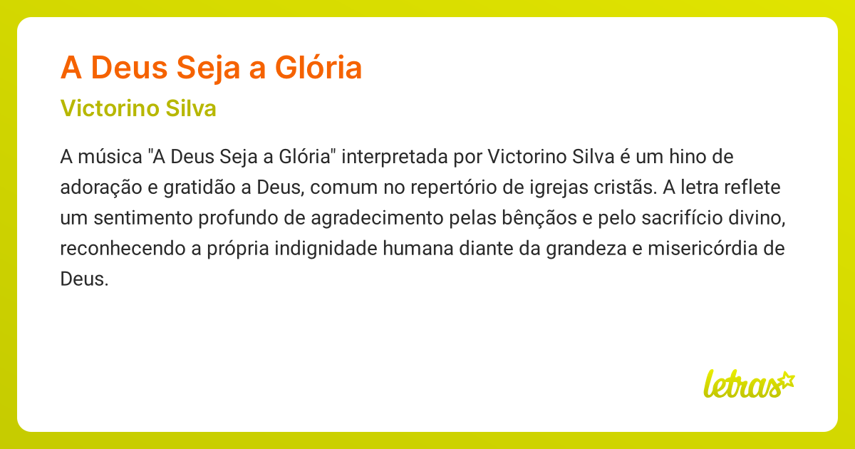 Significado da música A DEUS SEJA A GLÓRIA (Victorino Silva) - LETRAS ...