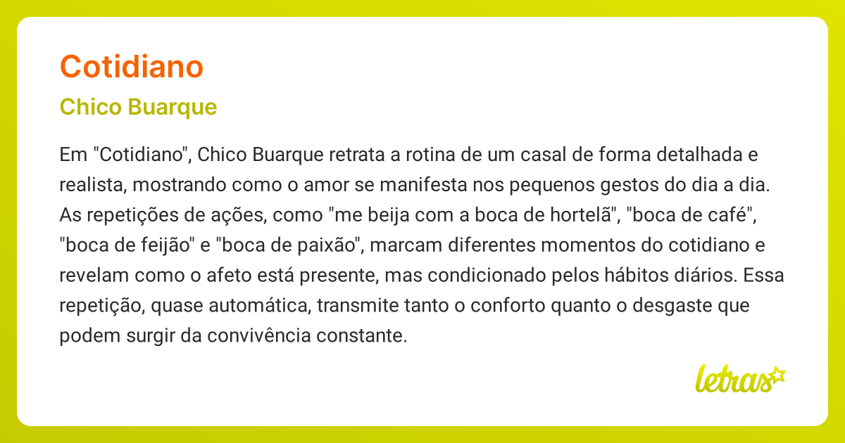 Significado da música COTIDIANO (Chico Buarque) - LETRAS.MUS.BR