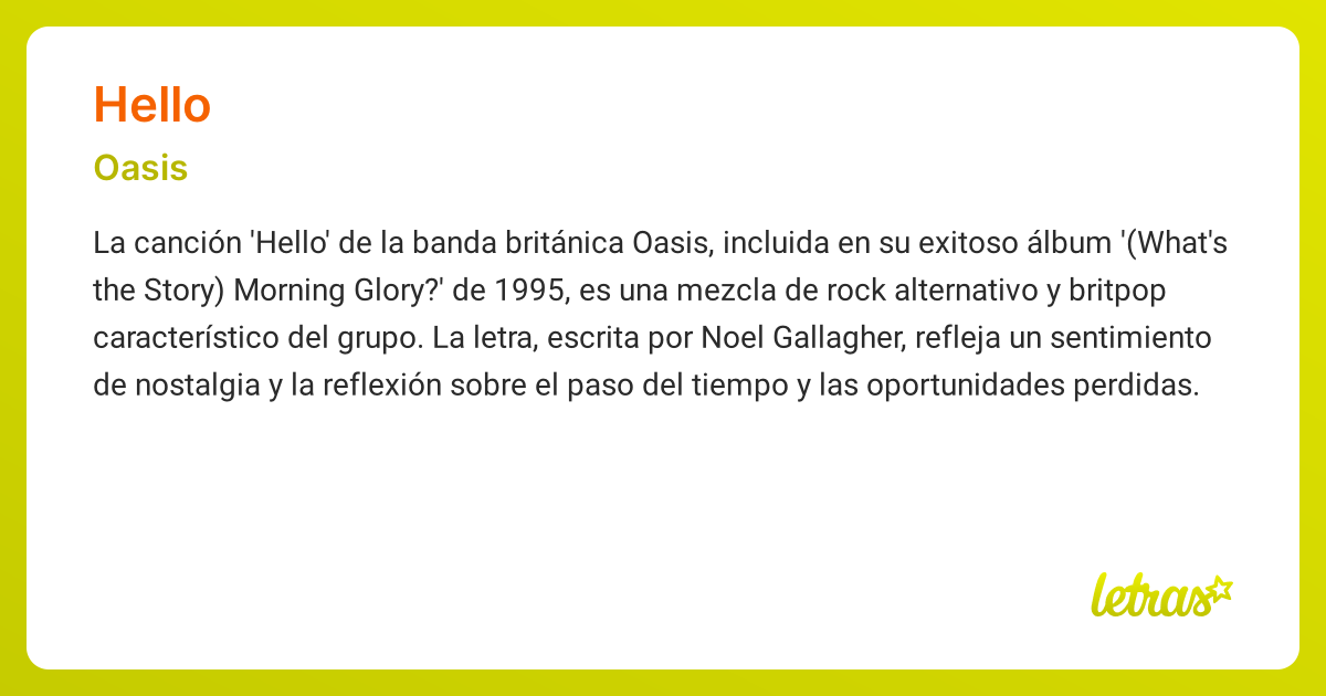 Significado de la canción HELLO (Oasis) - LETRAS.COM