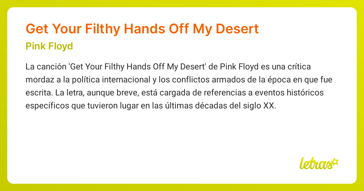 Significado de la canción Get Your Filthy Hands Off My Desert (Pink
