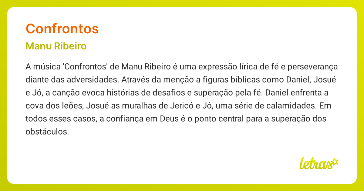 Significado da música CONFRONTOS (Manu Ribeiro) - LETRAS.MUS.BR