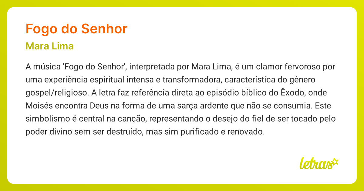 Significado da música FOGO DO SENHOR (Mara Lima) LETRAS.MUS.BR