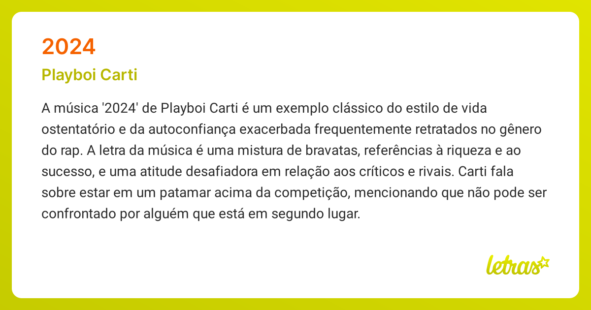 Significado da música 2024 (Playboi Carti) LETRAS.MUS.BR